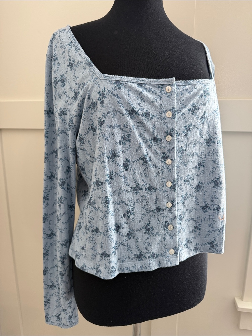 Lucky Brand Light Blue Floral Button-Front Blouse